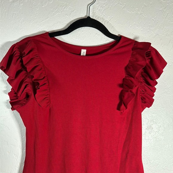 Missufe Women's Summer Ruffle Flutter Sleeve Ribbed Knit size large - Picture 2 of 4